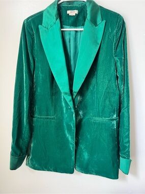 Jason Wu Emerald Green Velvet & Satin Tuxedo Coat Jacket Blazer Women M